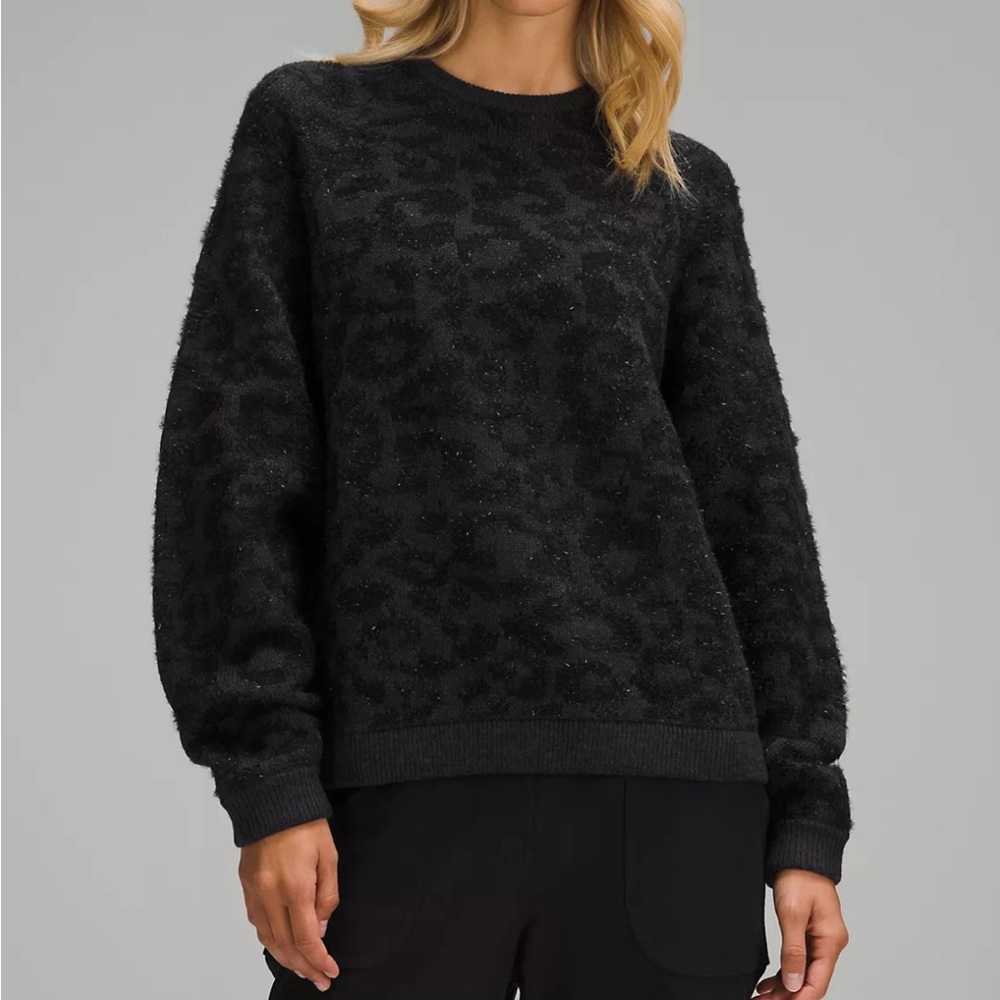 lululemon Wool-Blend Jacquard Sweater Knit Leopard Graphite Grey Black Size L